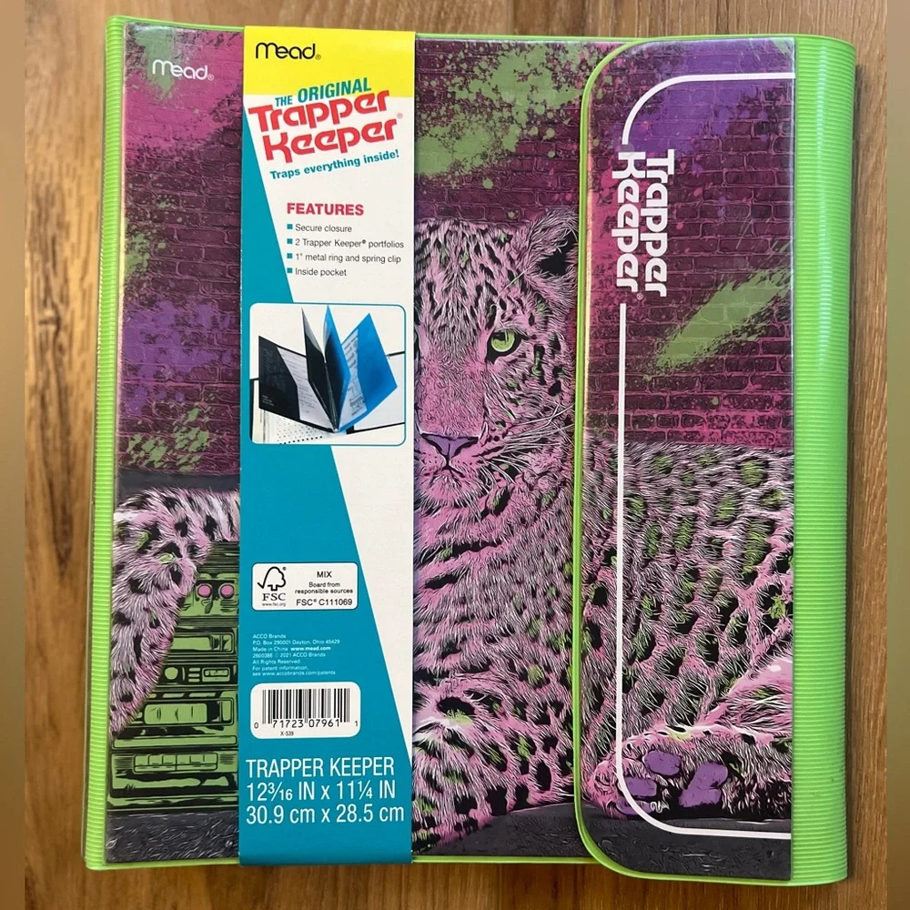 Mead Trapper Keeper Neon Leopard Graphic Binder NWT 80s 90s Throwback
